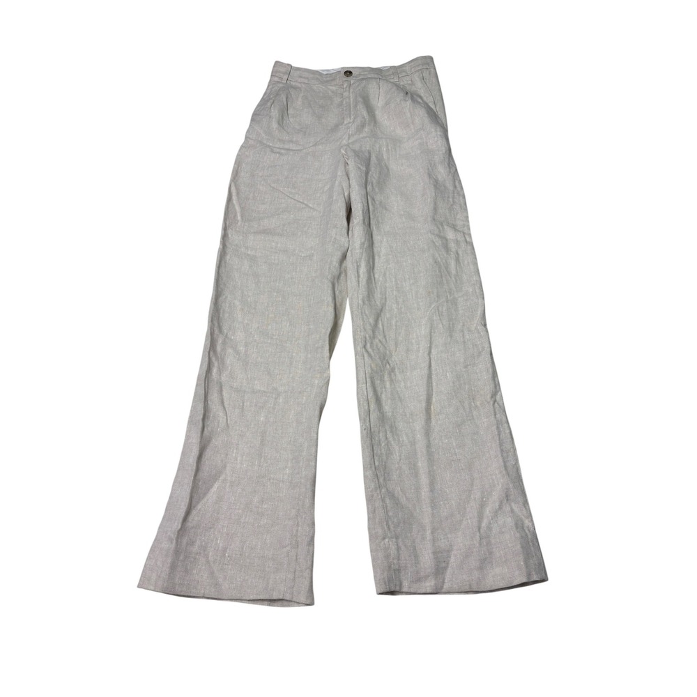 Banana Republic 100% Linen Straight Leg Pleated Trousers Beige Womens 0 W28 L30